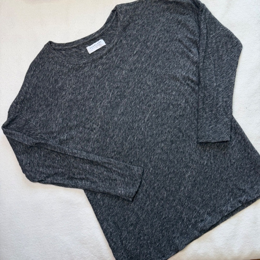 Everlane Charcoal Grey Marl Cotton Wool Blend Long Sleeve Top Dark Academia M